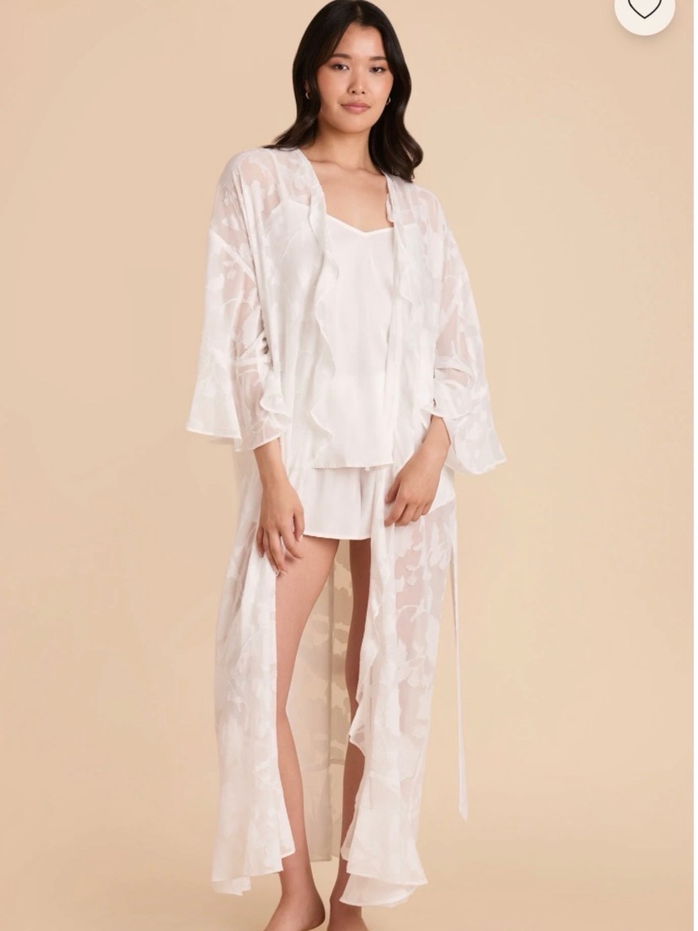Minnie Robe - birdy Grey- jacquard white ruffle bridal robe